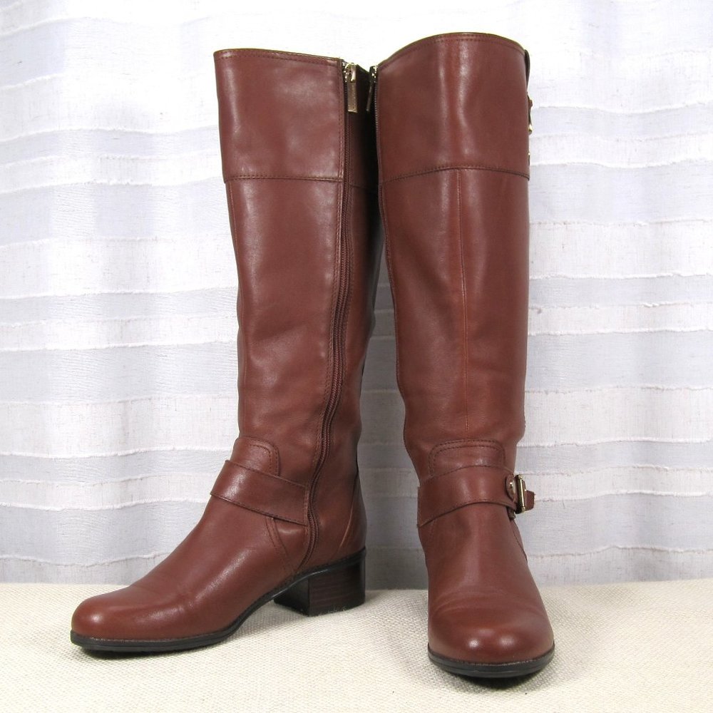 **H/P 7/20** Brown Bandolino Cranne Wide Calf Leather Riding Boot - 6